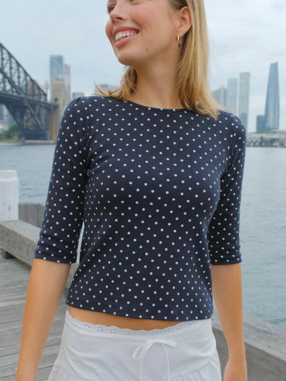 NEW Brandy Melville Polka Dot Navy Top